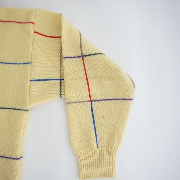 Vintage Halpern Yellow Wool Grid Sweater Retro Preppycore Eclectic Grandpa - Picture 4 of 8